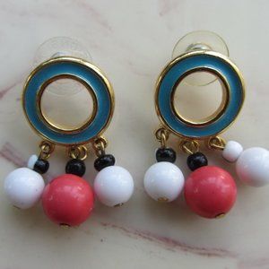 Gold Tone & Enamel Circular Dangle Bead Earrings